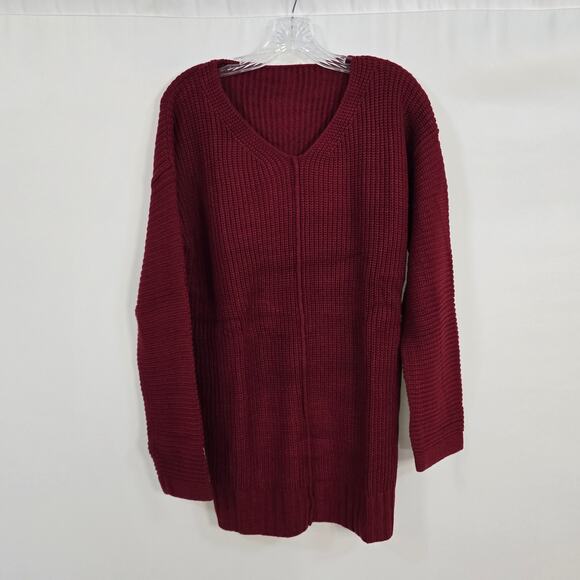 Koinshha Sweater Dress Women's M Long Sleeve V-Neck Pullover Knit Red Wine NWOT - Picture 6 of 6